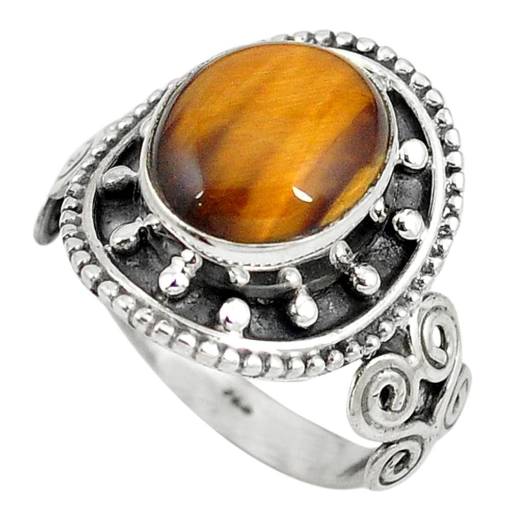 Natural brown tiger's eye 925 sterling silver ring jewelry size 8 d8958
