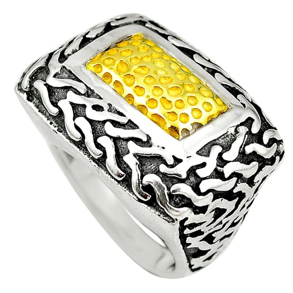 Indonesian bali style solid 925 silver 14k gold mens ring size 8.5 d9055