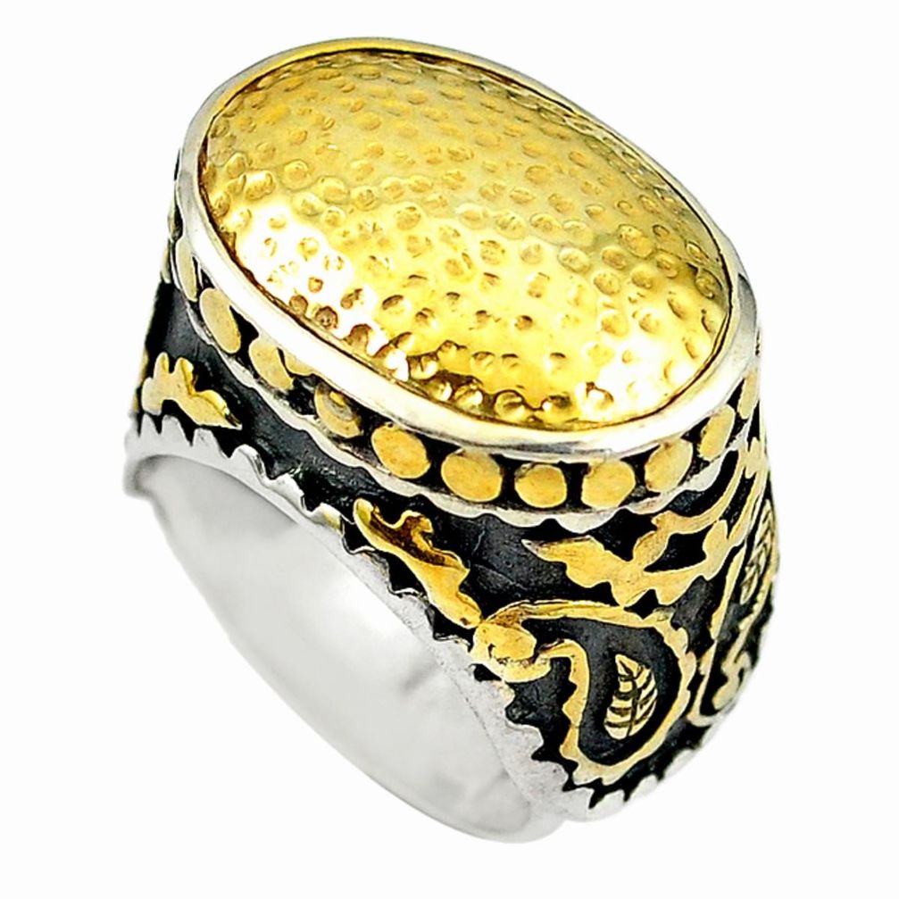 Indonesian bali style solid 925 silver 14k gold mens ring jewelry size 7 d9065