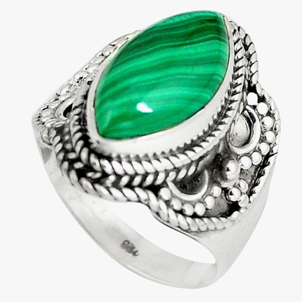 Natural green malachite (pilot's stone) 925 silver ring size 7.5 d9302