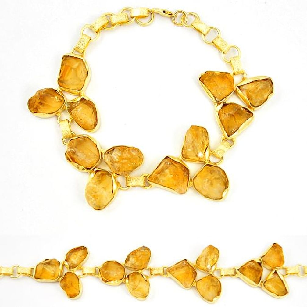 Yellow citrine rough 14K gold over brass handmadebracelet healing crystals f2801