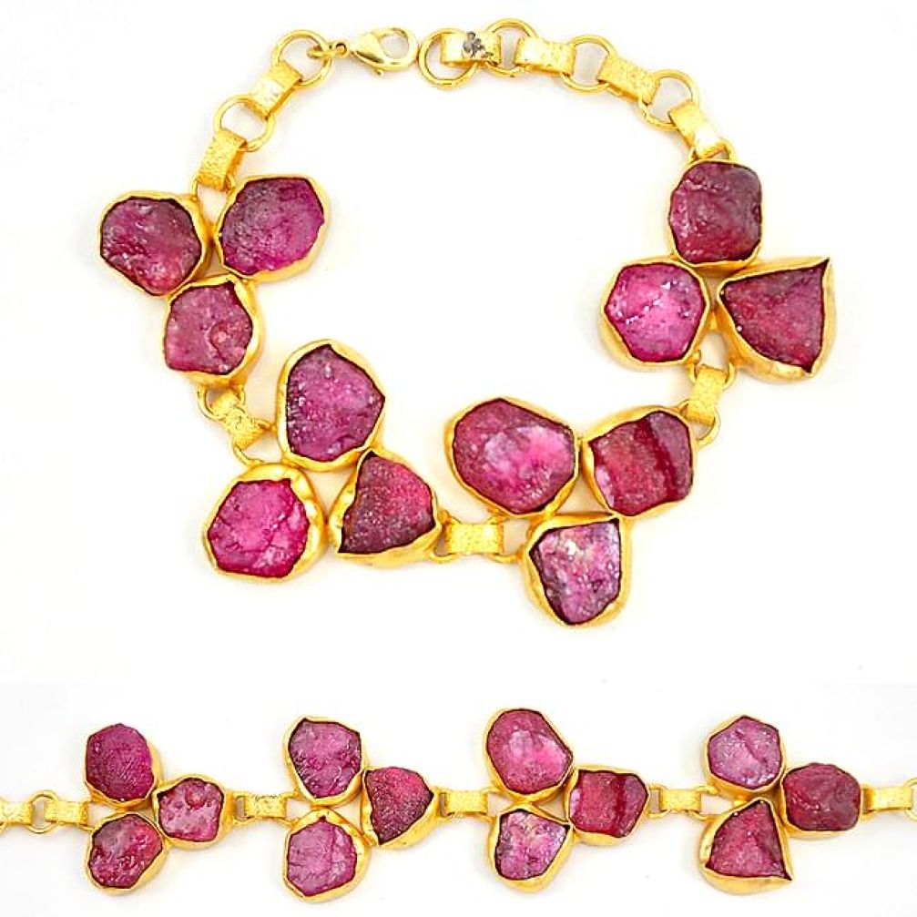 Pink ruby rough fancy 14K gold over brass handmadebracelet healing crystals f2803