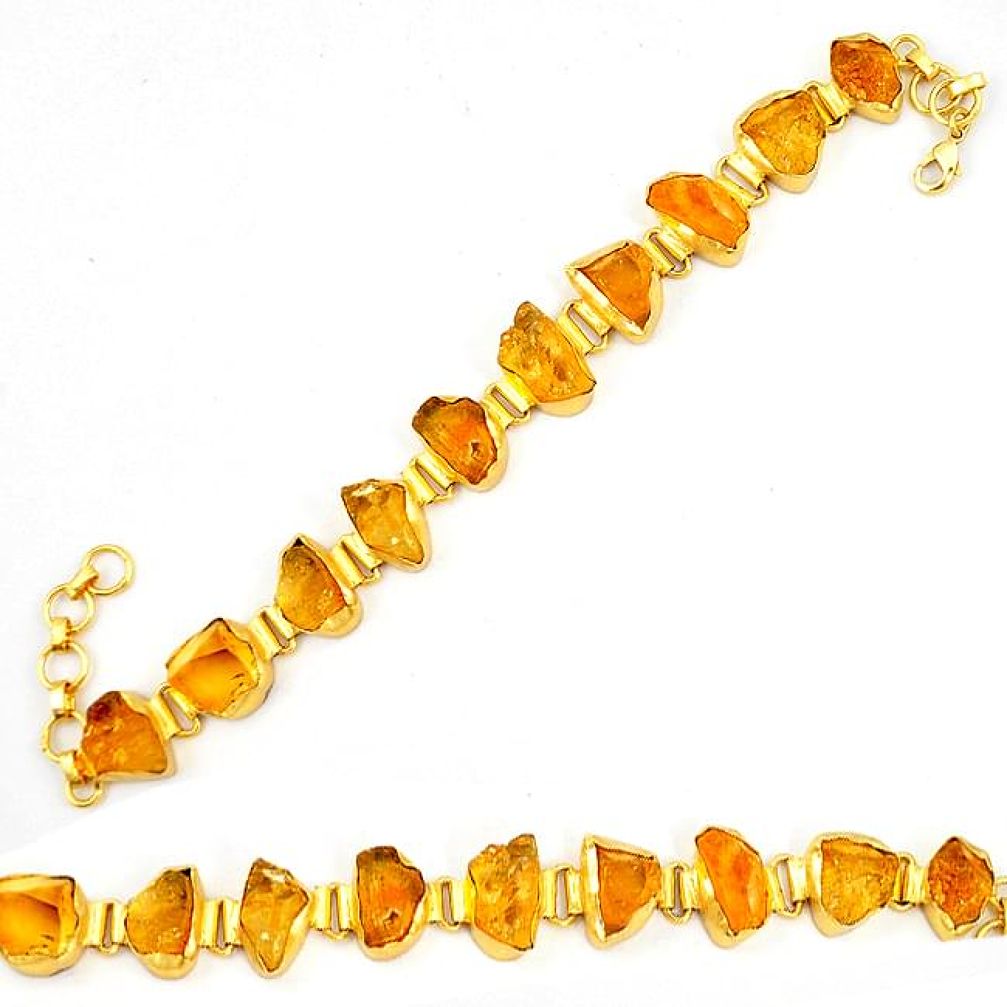 Yellow citrine rough 14K gold over brass handmadetennis bracelet healing crystals f2821