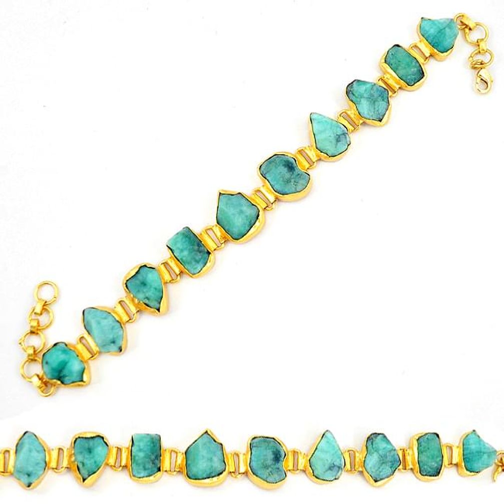 Natural green emerald rough 14K gold over brass handmadetennis bracelet f2825