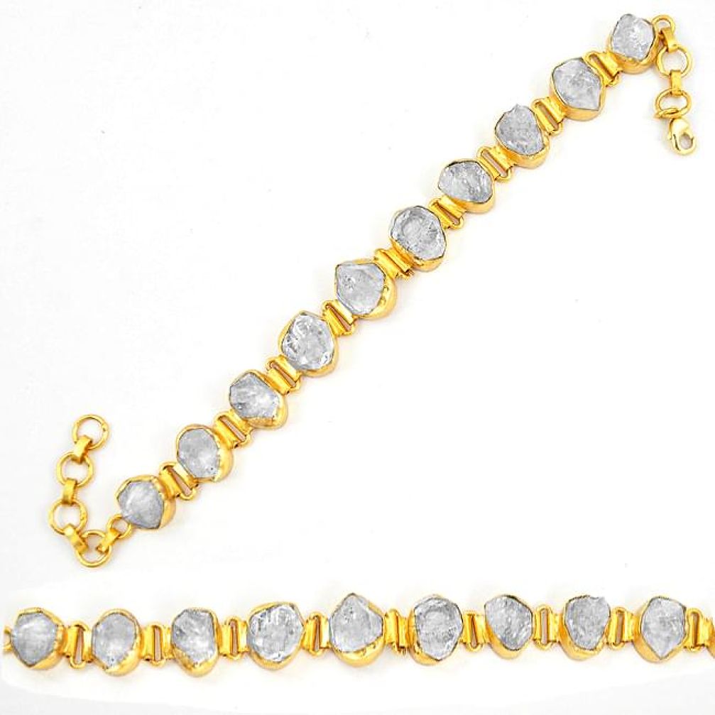 Natural white herkimer diamond 14K gold over brass handmadetennis bracelet f2826