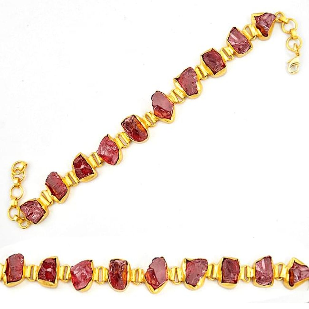 Natural red garnet rough 14K gold over brass handmadetennis bracelet f2827