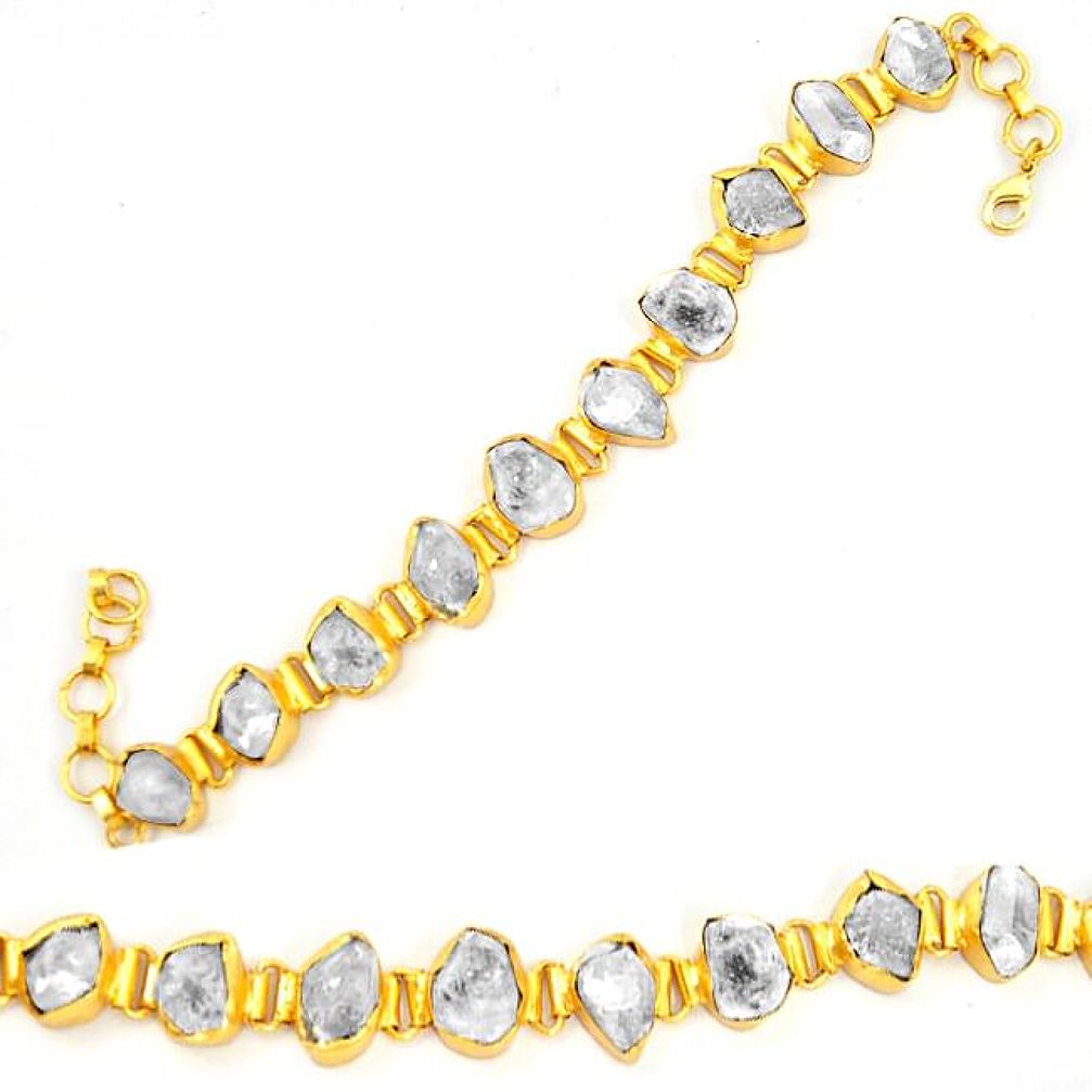 Natural white herkimer diamond 14K gold over brass handmadetennis bracelet f2829