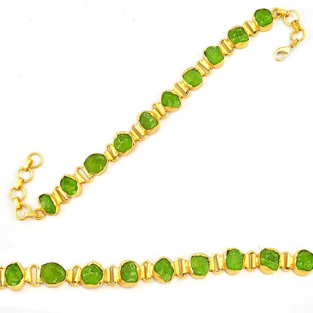 Natural green peridot rough 14K gold over brass handmadetennis bracelet f2830