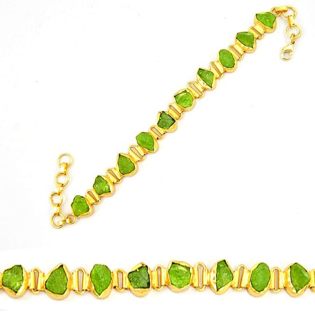 Natural green peridot rough 14K gold over brass handmadetennis bracelet f2833