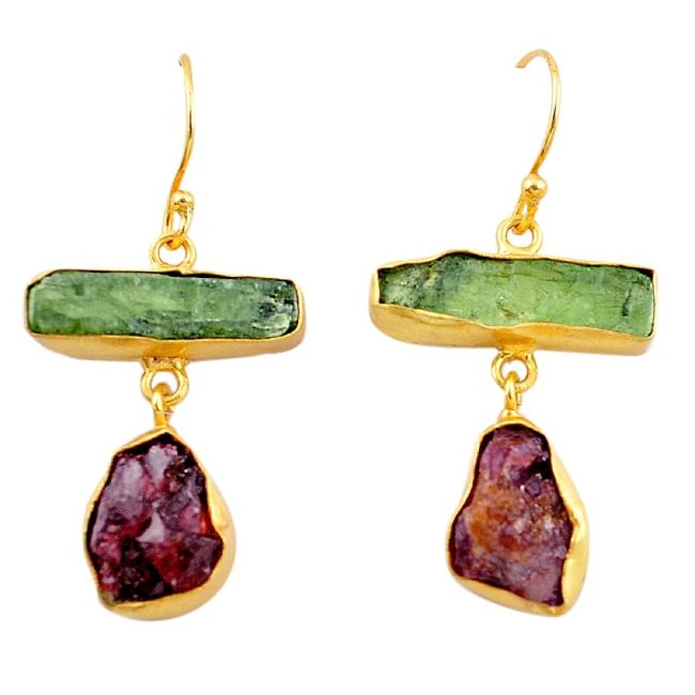 Natural green kyanite rough 14K gold over brass handmade earrings f2325