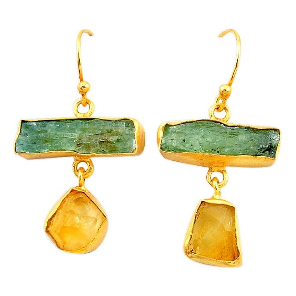 Natural green kyanite rough 14K gold over brass handmade  earrings f2335
