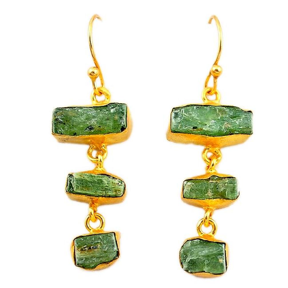 Natural green kyanite rough 14K gold over brass handmade earrings jewelry f2383