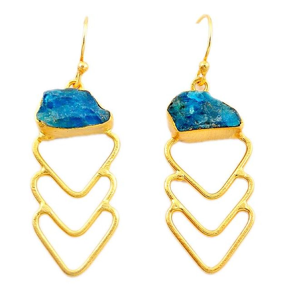 Blue apatite rough 14K gold over brass handmade dangle earrings f2437