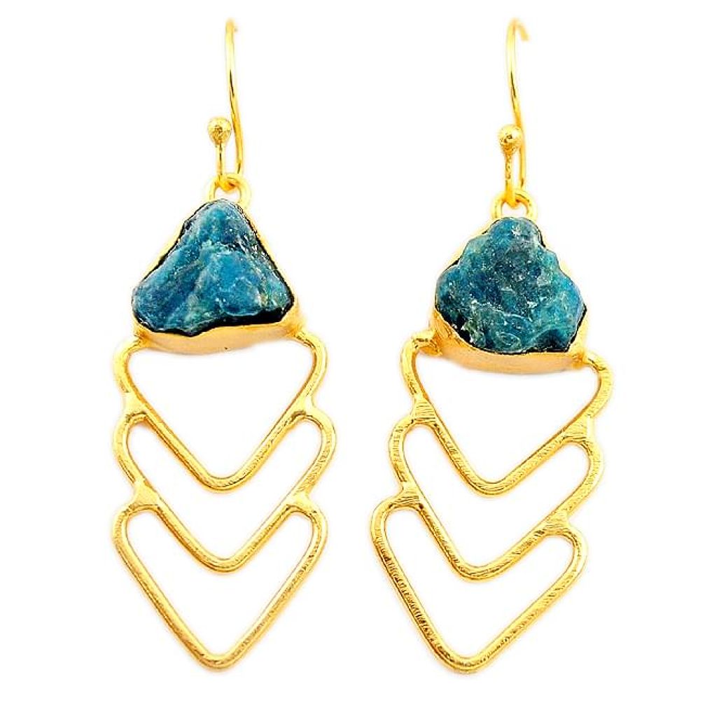 Blue apatite rough 14K gold over brass handmade dangle earrings f2440
