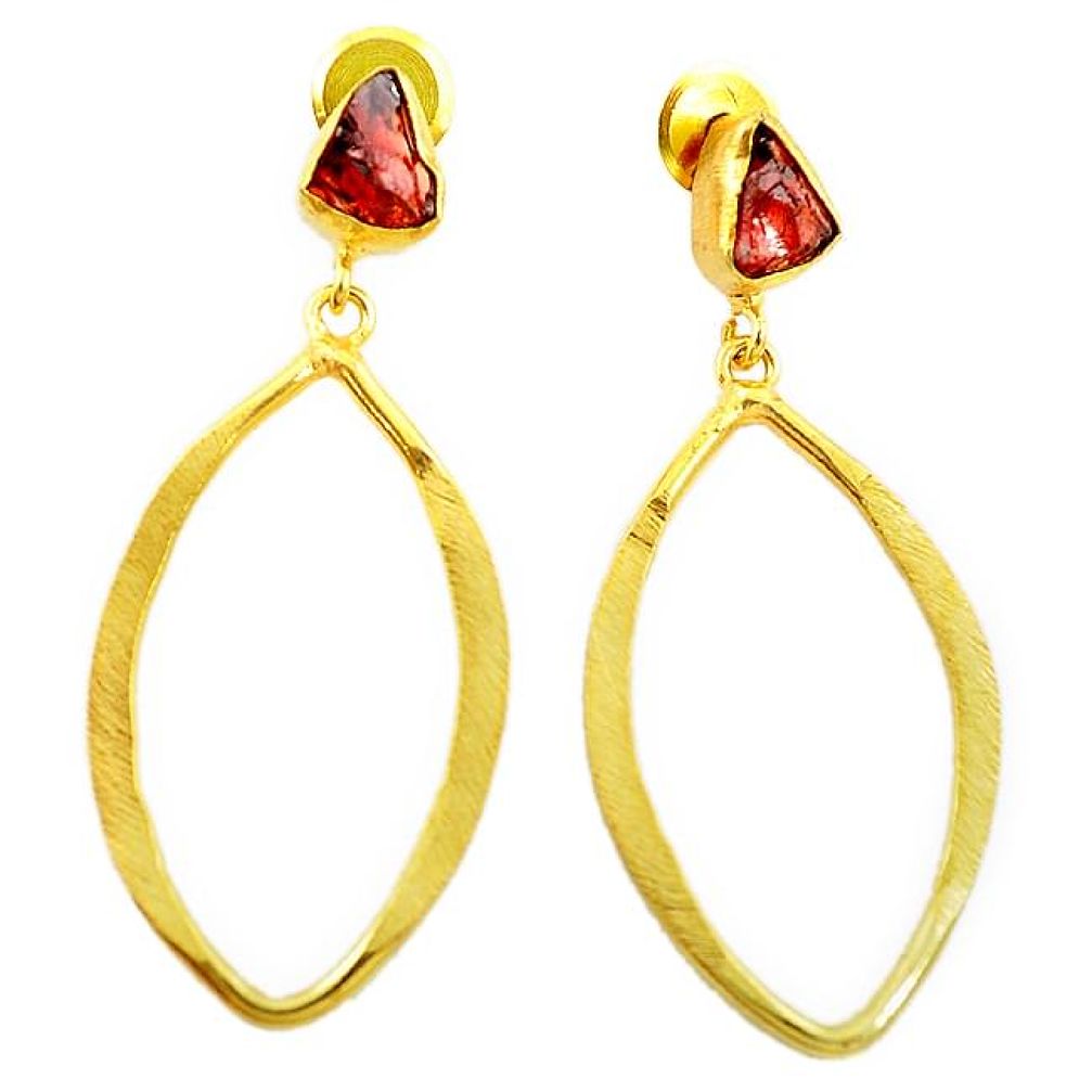 Natural red garnet rough 14K gold over brass handmade earrings jewelry f2478