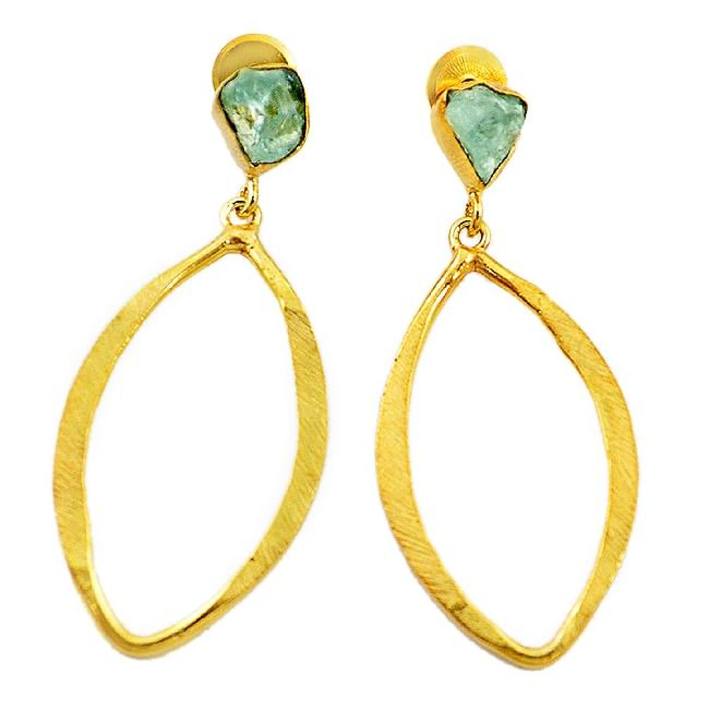 Natural aqua aquamarine rough 14K gold over brass handmade earrings f2479