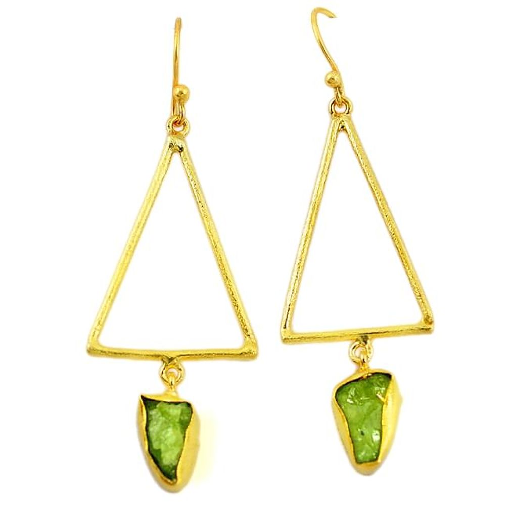 Natural green peridot rough 14K gold over brass handmadedangle earrings f2945