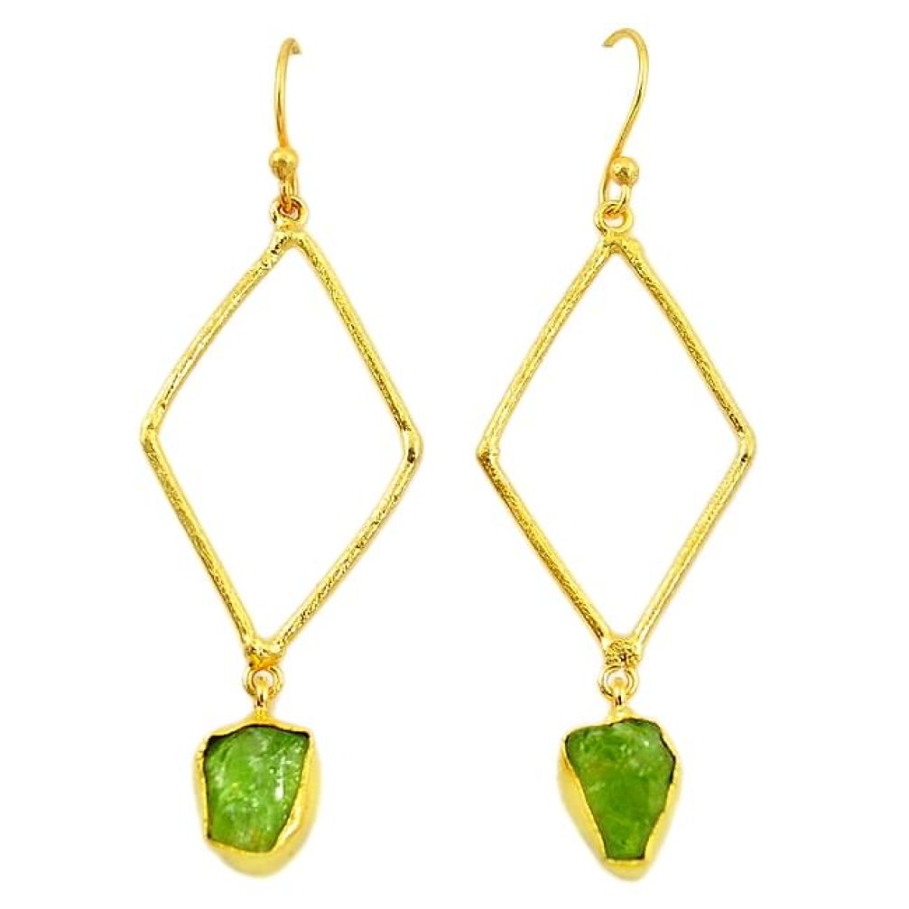 Natural green peridot rough 14K gold over brass handmadedangle earrings f2952