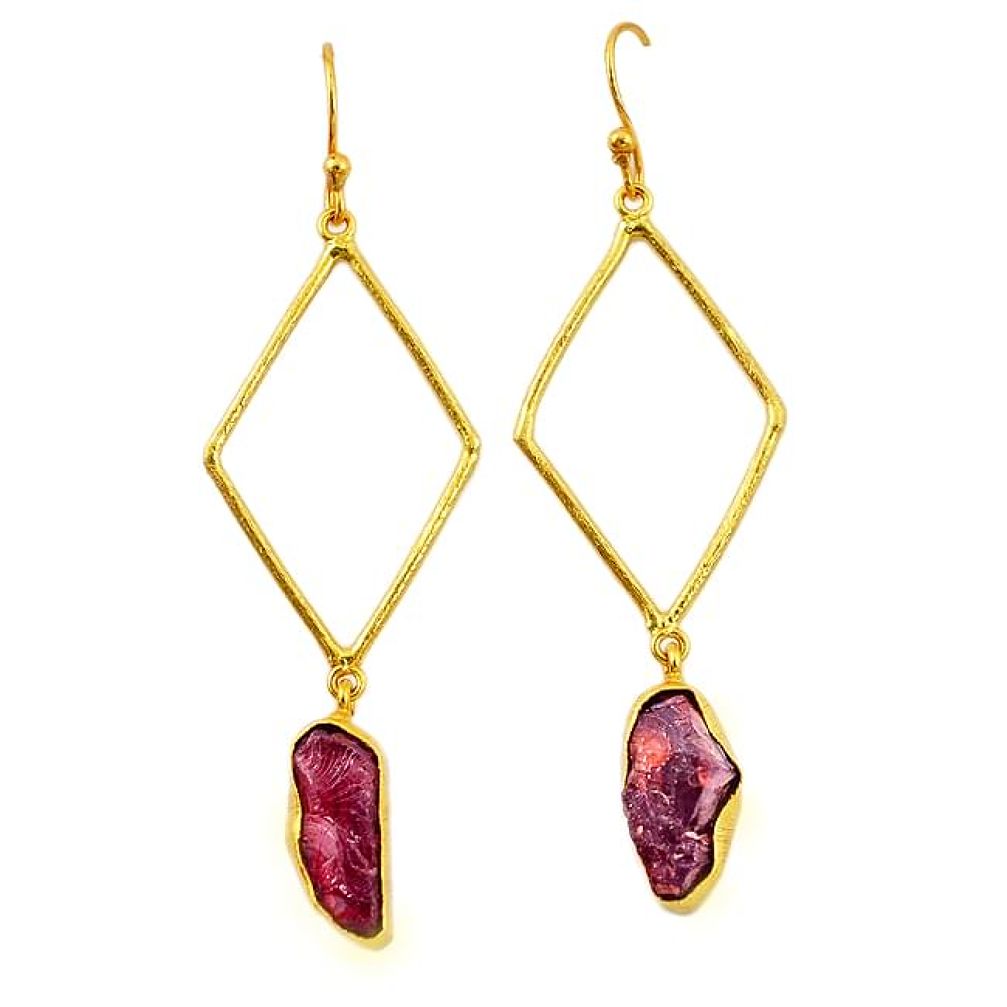 Red garnet rough 14K gold over brass handmadedangle earrings healing crystals f2956