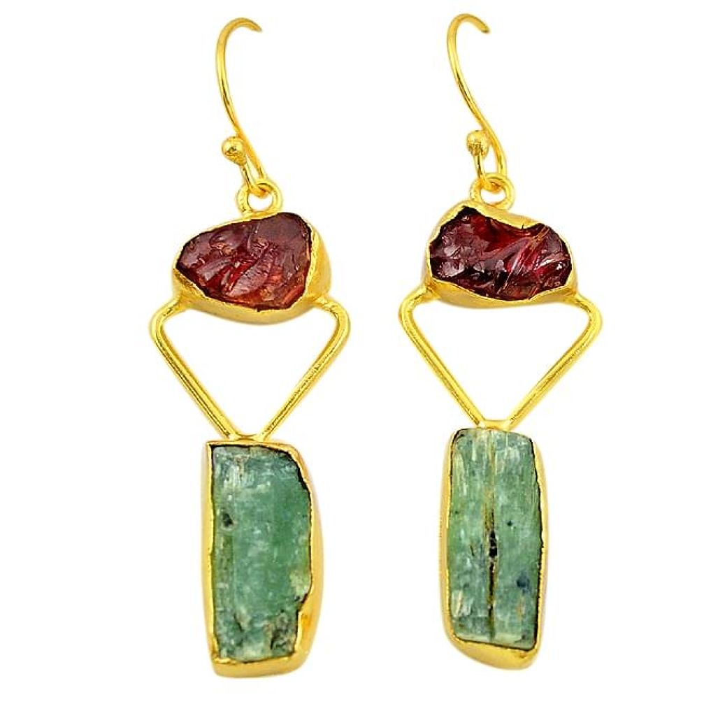 Natural green kyanite rough 14K gold over brass handmade dangle earrings f3058