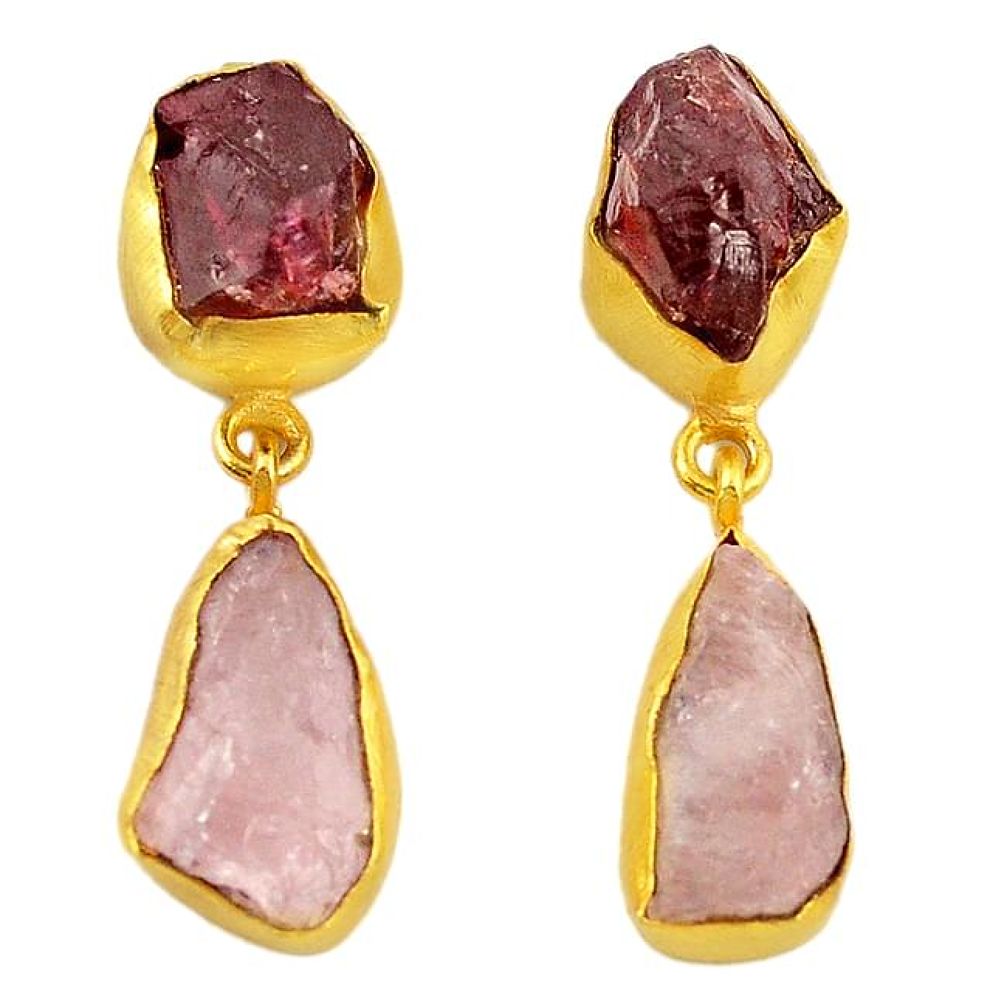 Natural red garnet rough 14K gold over brass handmade dangle earrings jewelry f3068