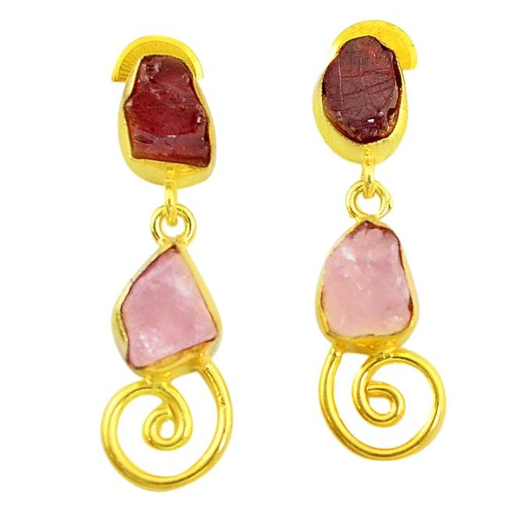 Natural red garnet rough 14K gold over brass handmade dangle earrings jewelry f3097