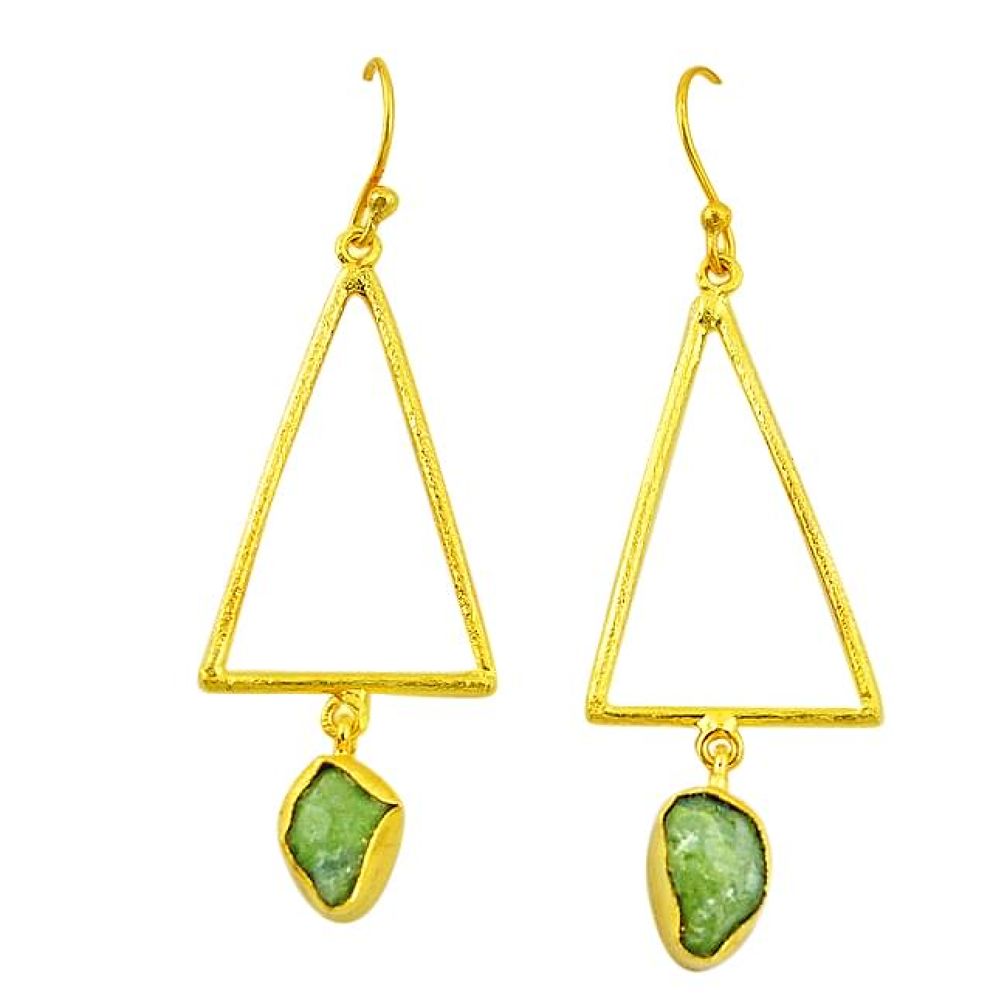 Natural green peridot rough 14K gold over brass handmade dangle earrings jewelry f3105