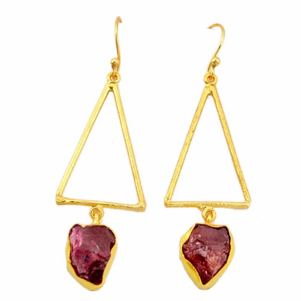 Natural red garnet rough 14K gold over brass handmade earrings f3121