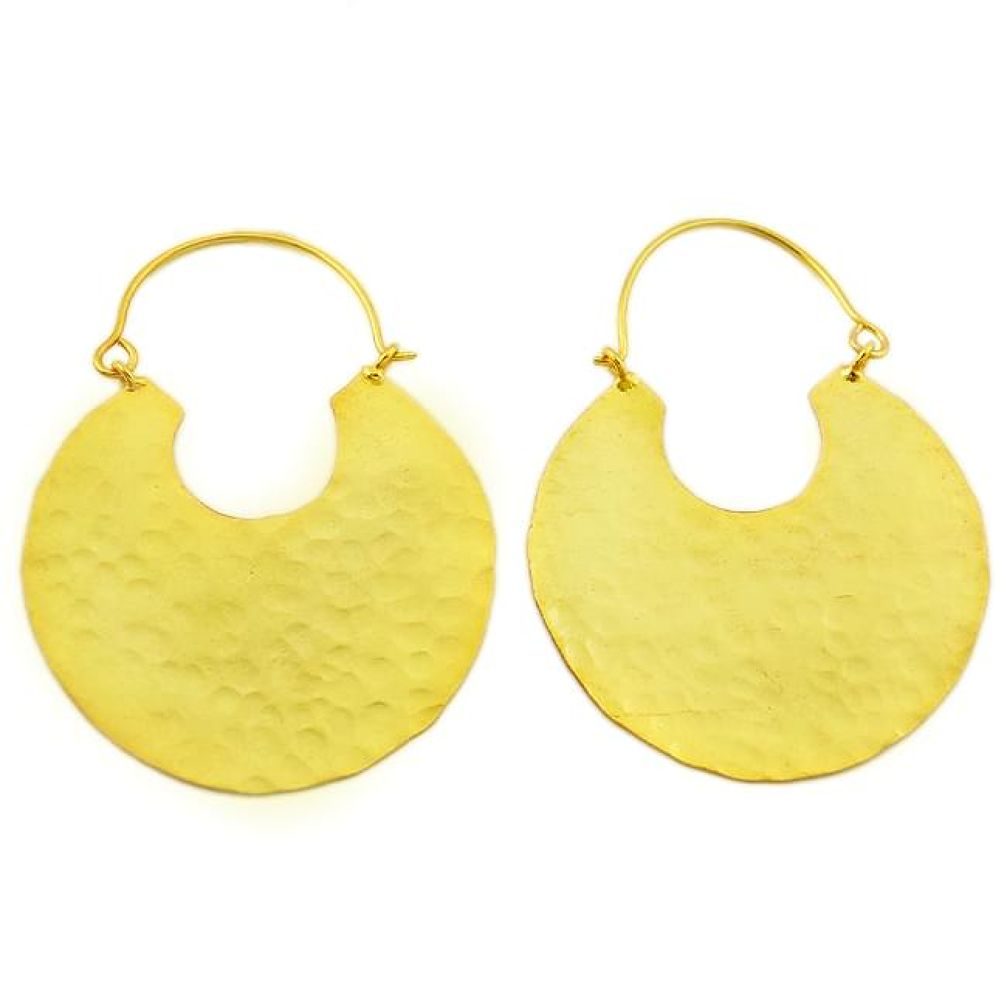 12.33gms indonesian bali style solid 14K gold over brass handmade dangle earrings f3243