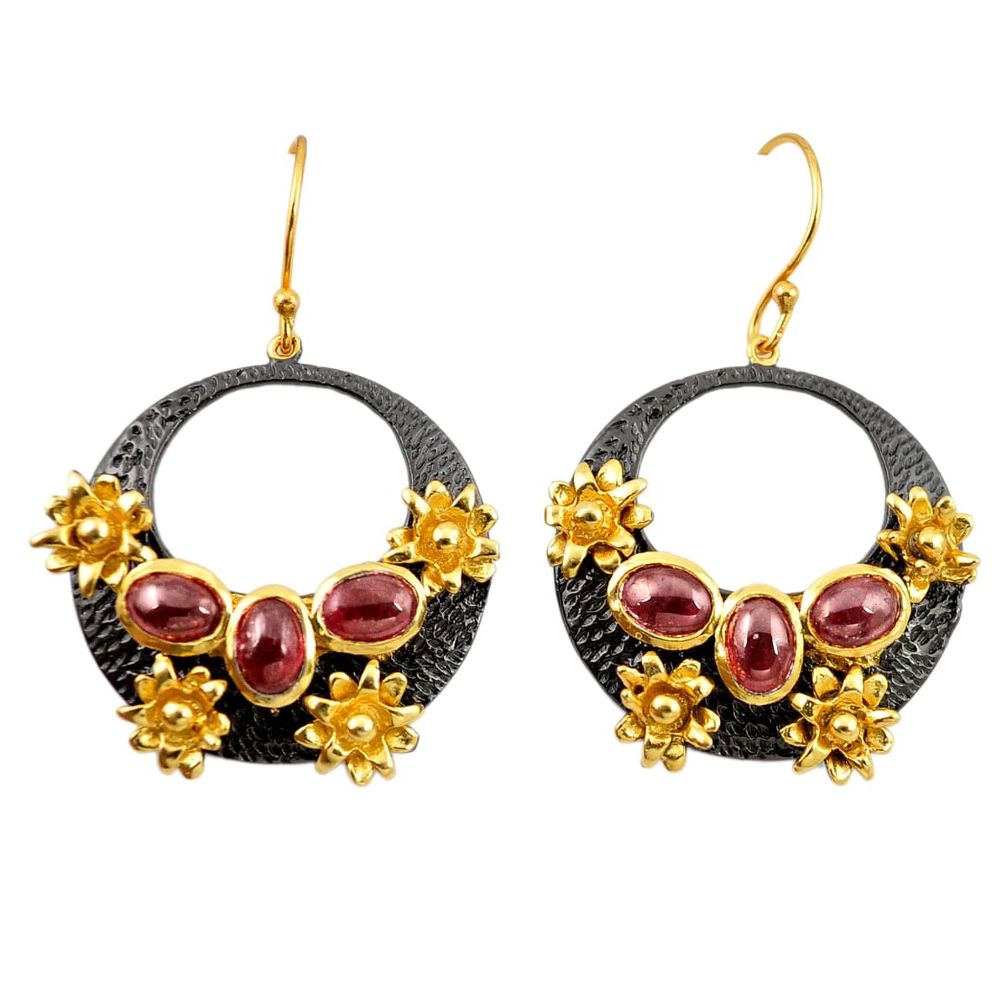 Natural red garnet rhodium 14K gold over brass handmade  dangle earrings f4090