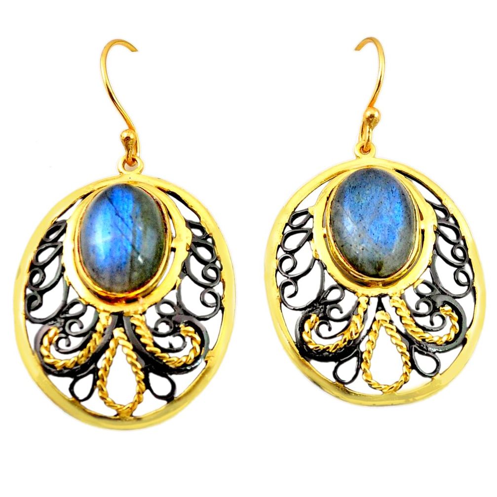 Natural blue labradorite rhodium 14K gold over brass handmade  dangle earrings f4095