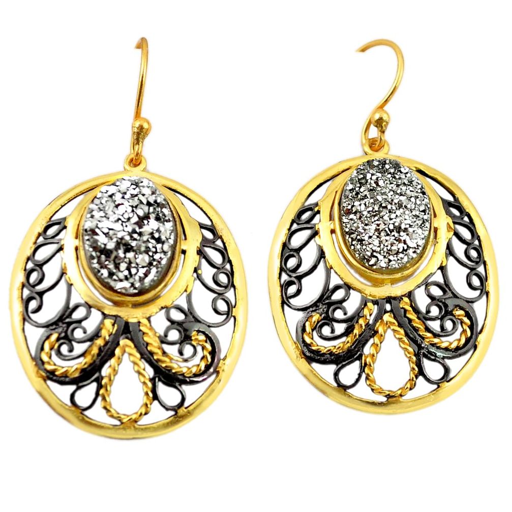 Platinum druzy rhodium 14K gold over brass handmade  dangle earrings f4099
