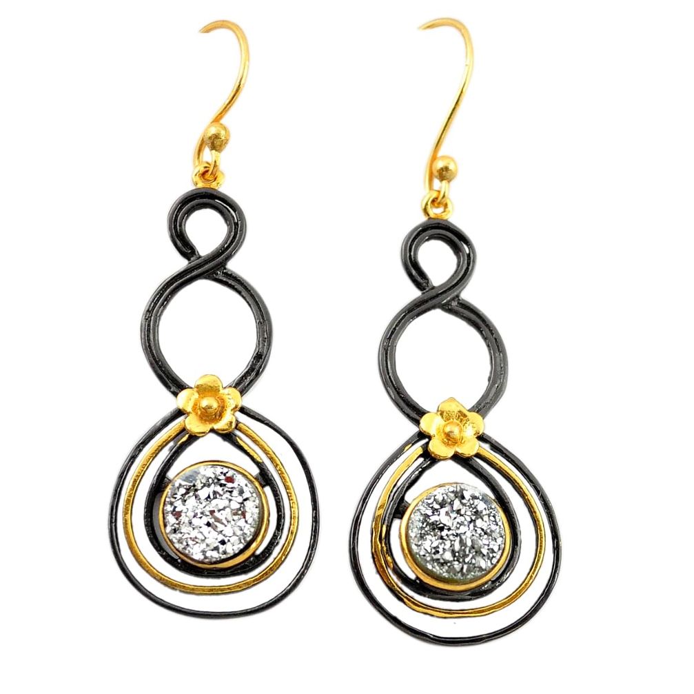 Platinum druzy rhodium 14K gold over brass handmade  dangle earrings f4105