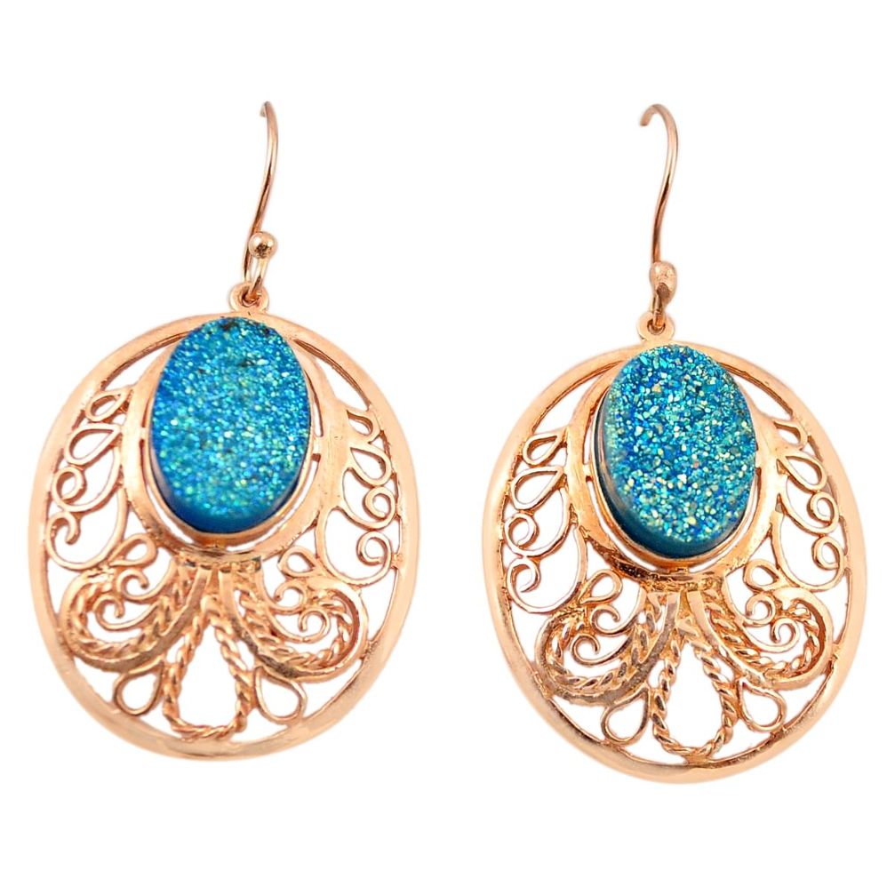 Aqua druzy 14K gold over brass handmade  dangle earrings jewelry f4106