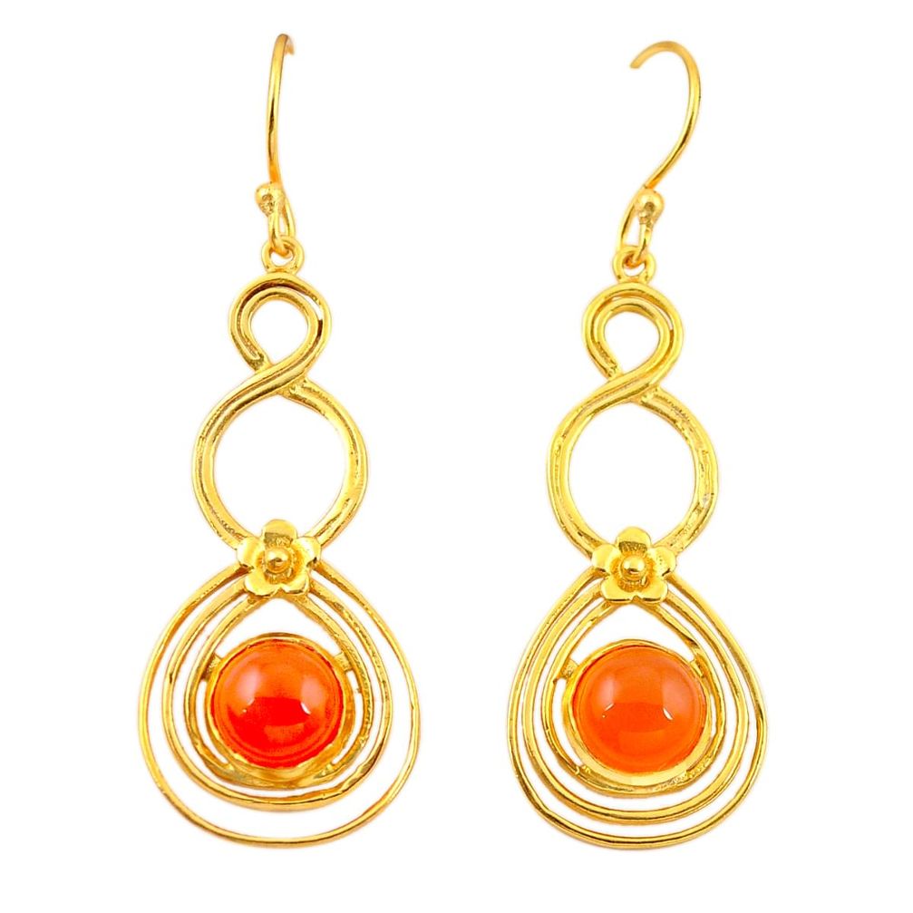 Natural orange cornelian (carnelian) 14K gold over brass handmade  dangle earrings f4112