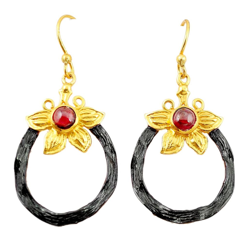 Natural red garnet rhodium 14K gold over brass handmade  flower earrings f4123