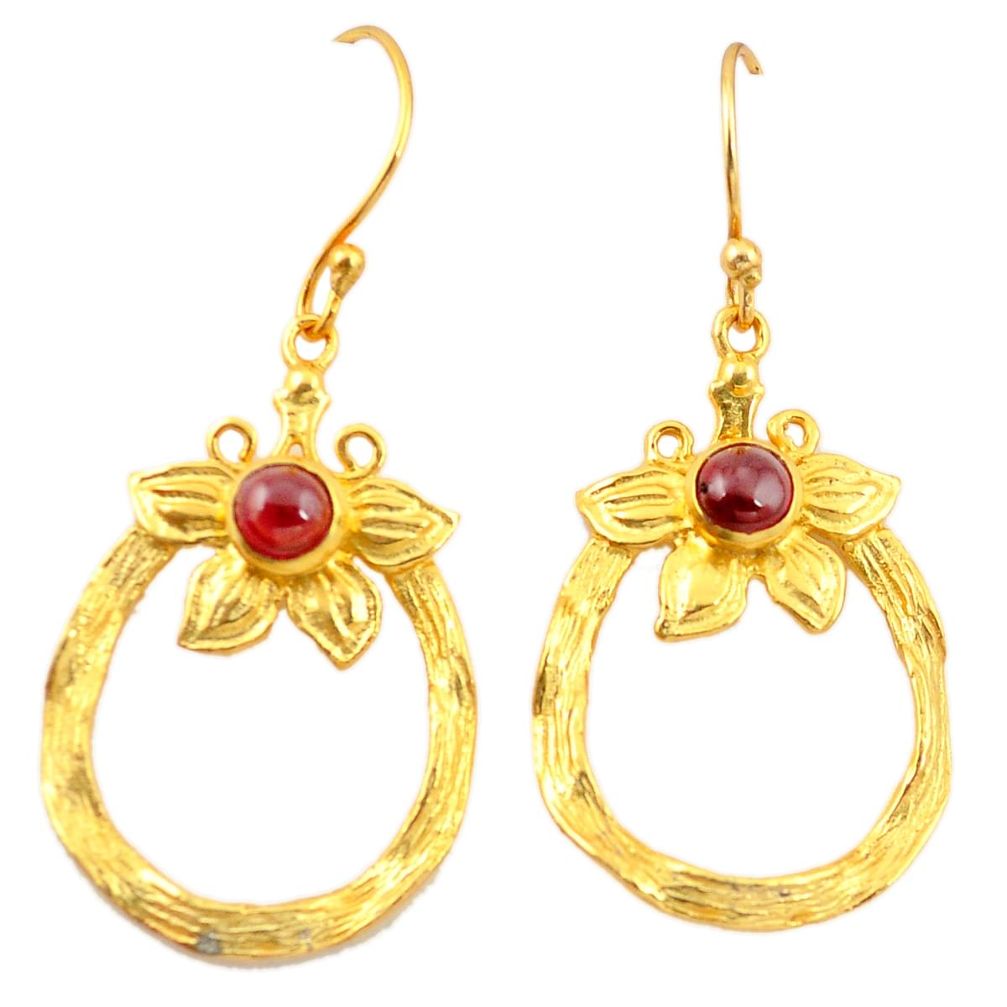 Natural red garnet 14K gold over brass handmade  flower earrings jewelry f4129