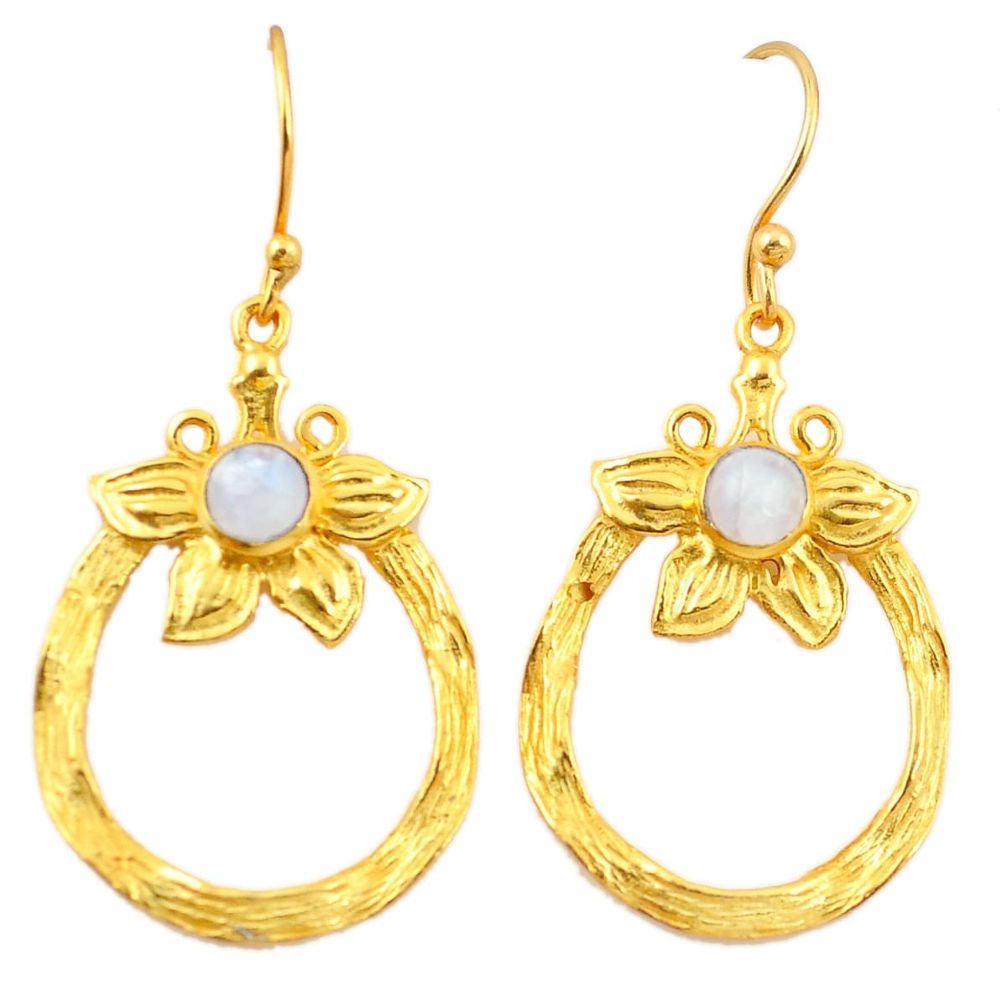 Natural rainbow moonstone 14K gold over brass handmade  flower earrings jewelry f4131