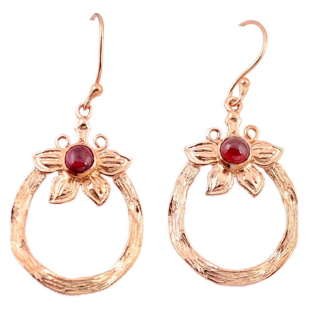 Natural red garnet 14K gold over brass handmade  flower earrings f4137