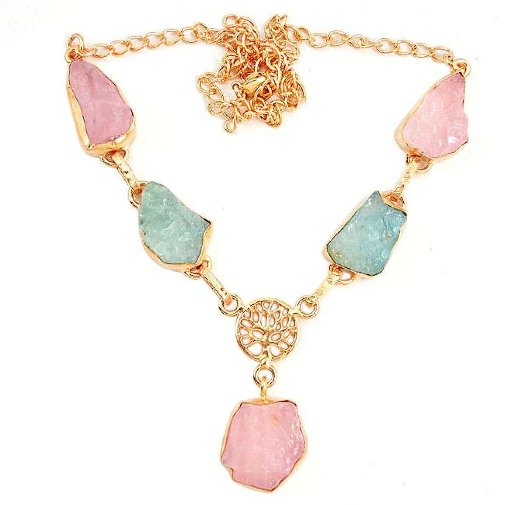 Natural pink rose quartz rough 14K gold over brass handmadenecklace healing crystals f2921