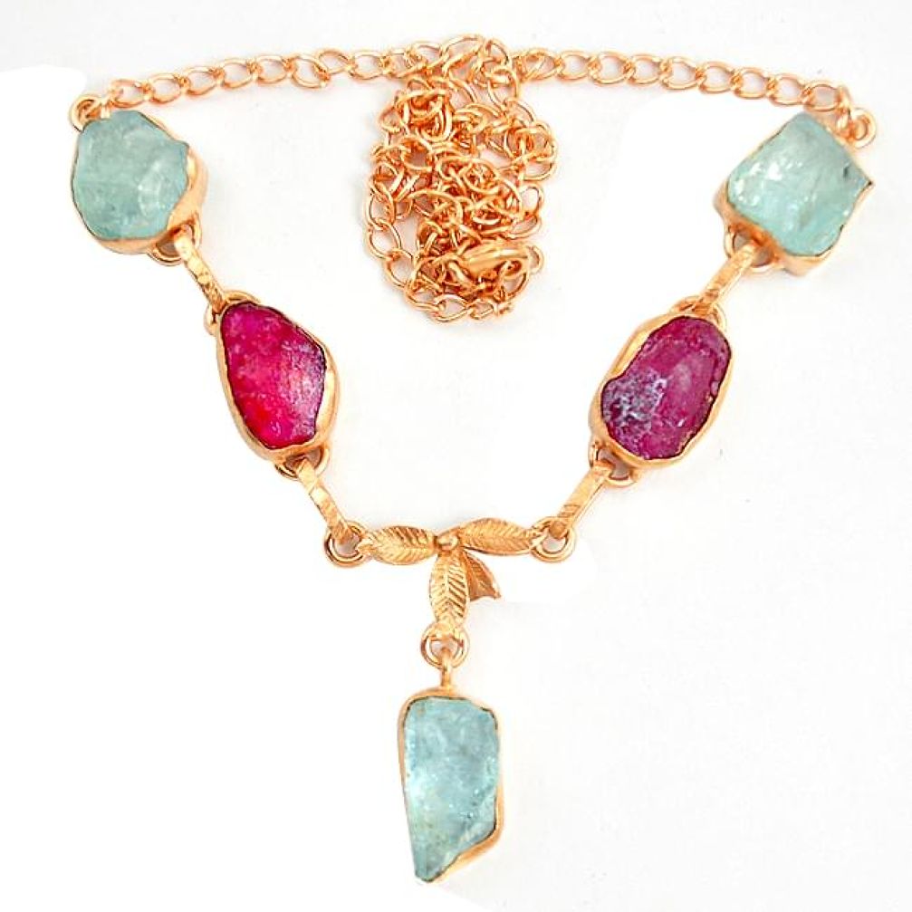 Natural pink ruby rough 14K gold over brass handmadenecklace healing crystals f2923