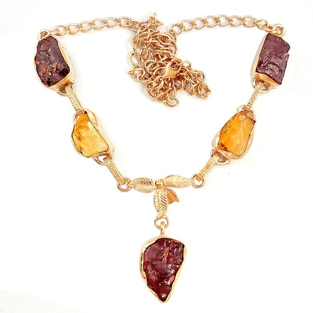 Yellow citrine rough garnet rough 14K gold over brass handmadenecklace healing crystals f2927