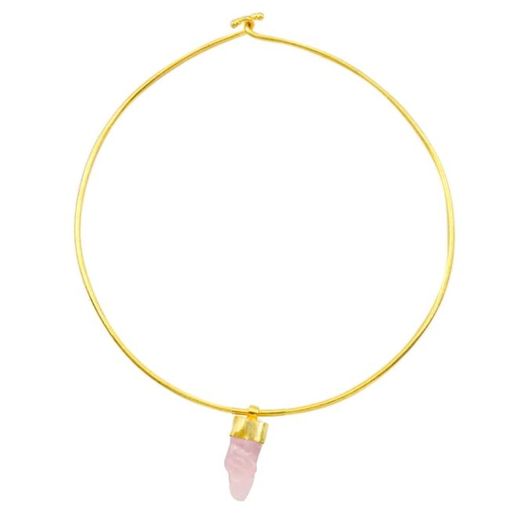 Natural pink rose quartz rough 14K gold over brass handmade adjustable necklace f3144