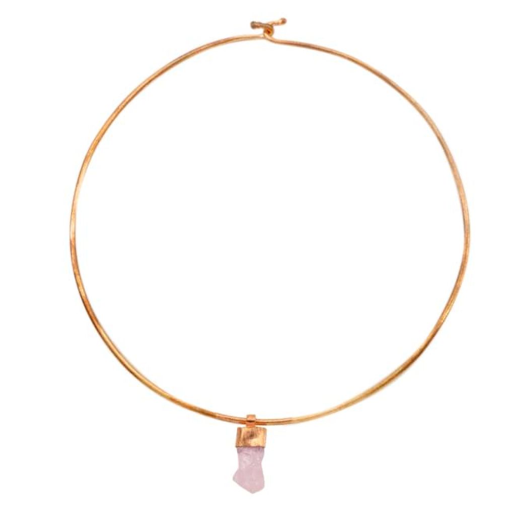 Pink rose quartz rough rose 14K gold over brass handmade adjustable necklace f3149