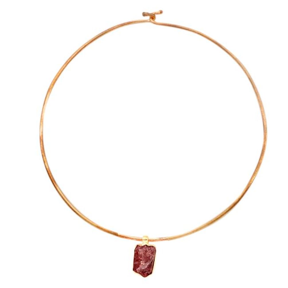 Natural red garnet rough 14k rose gold over brass adjustable necklace f3150