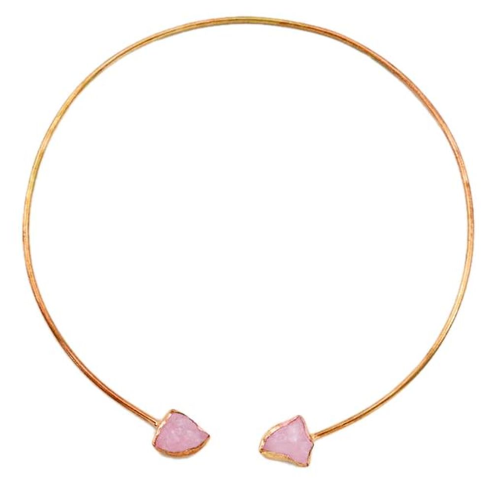 Natural pink rose quartz rough 14K gold over brass handmade adjustable necklace f3159