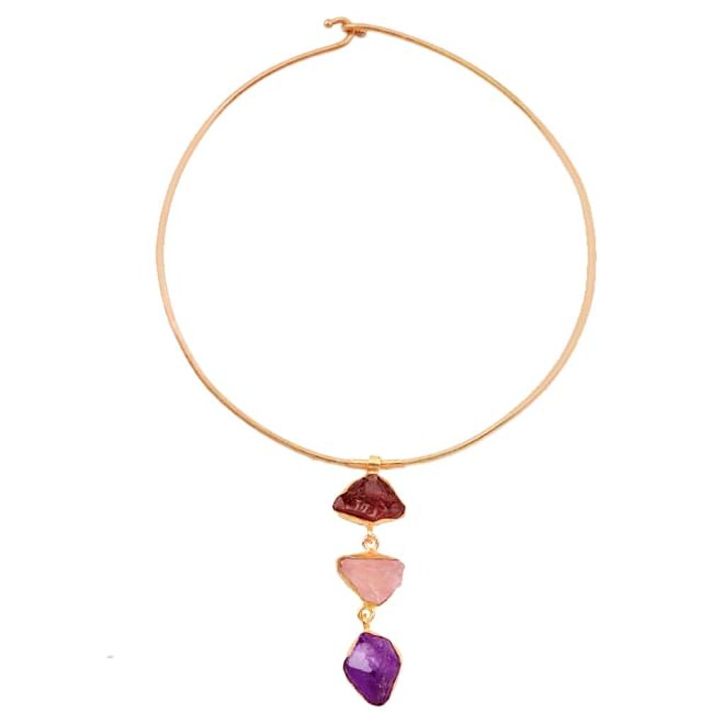 Natural purple amethyst rough 14K gold over brass handmade adjustable necklace f3167
