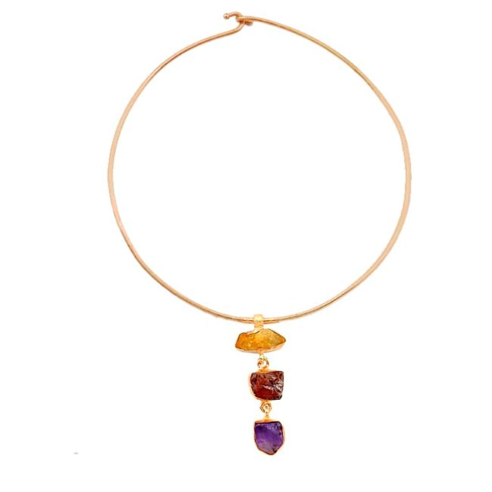 Citrine rough amethyst rough 14K gold over brass handmade adjustable necklace f3175