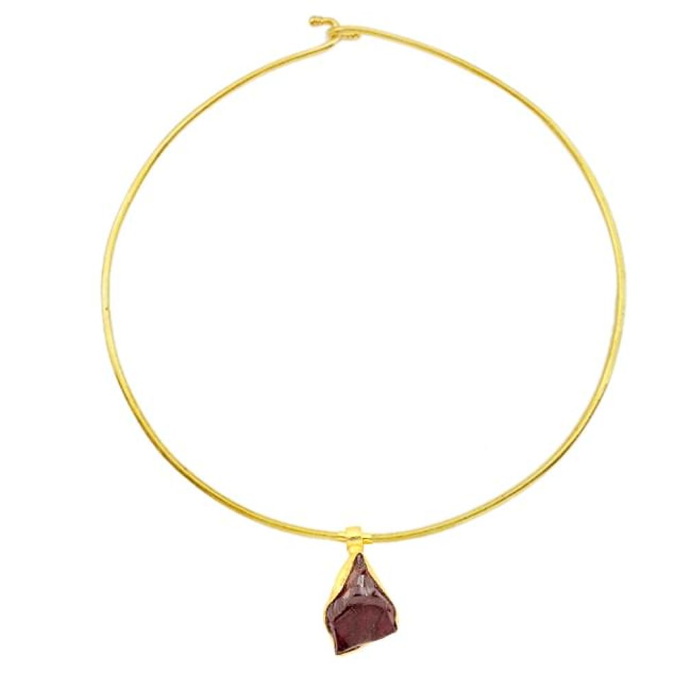 Natural red garnet rough 14K gold over brass handmade adjustable necklace f3183