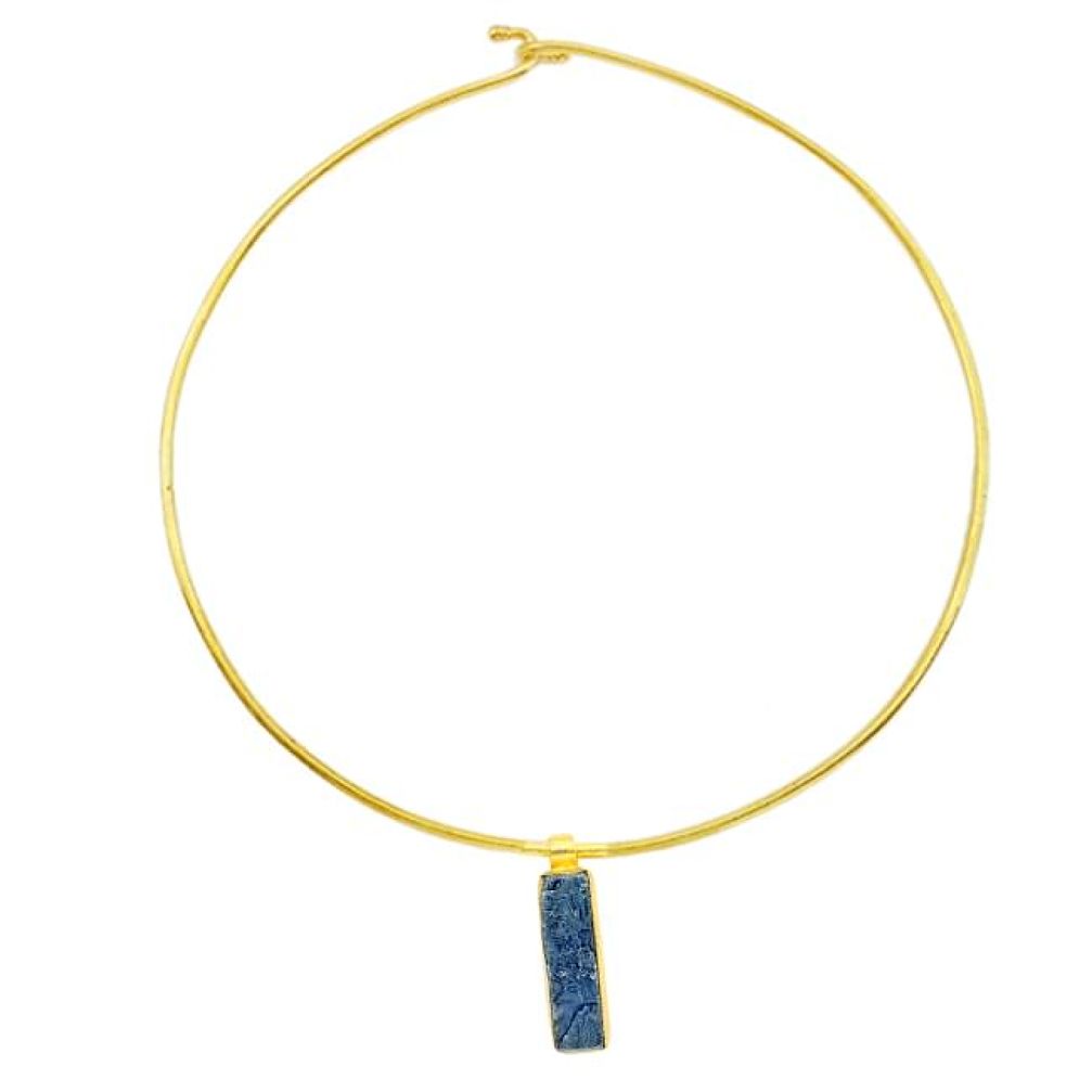 Natural green kyanite rough 14K gold over brass handmade adjustable necklace f3184